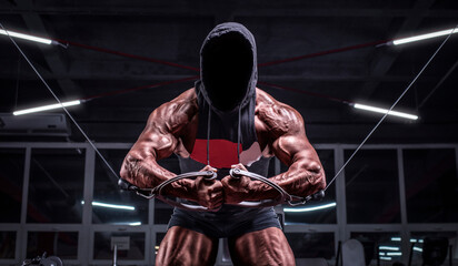 Nouname image of a powerful athlete exercising in the gym. Fitness and bodybuilding concept.