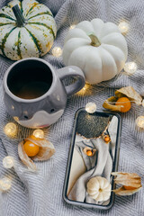 flat lay of autumn seasonal decor.