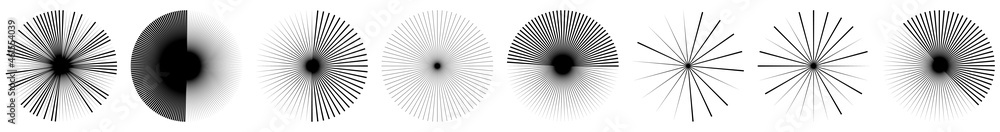 Poster radial, radiating lines, stripes abstract circular element. rays, beams starburst, sunburst element.
