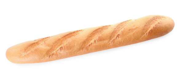 Tasty baguette isolated on white, top view. Fresh bread