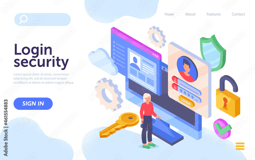 Aufkleber account login and password concept. authorization or authentication of users in social network. prot