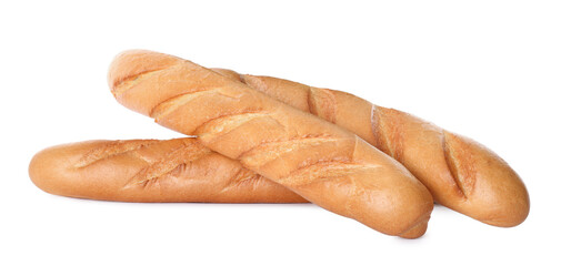 Tasty baguettes on white background. Fresh bread