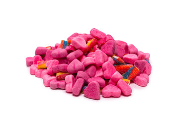 Assorted gummy candies. Top view. Jelly  sweets. Isolated on white.
