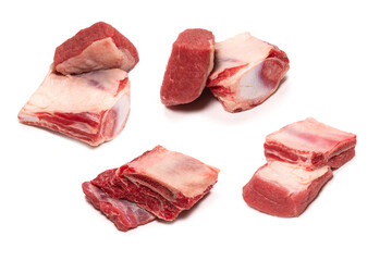 Raw beef ribs isolated on white background.