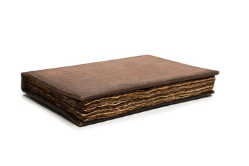 An old brown book isolated on white background.