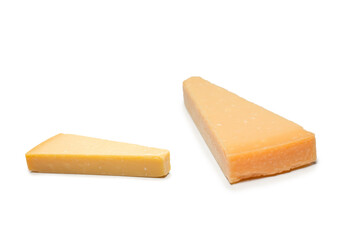 Half of parmigiano cheese isolated on a white background.