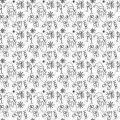 Funny black and white Christmas and New Year doodle geometric seamless pattern