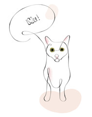 Cat one line pastel i love you animal green eyes white cat minimalism lovely drawing