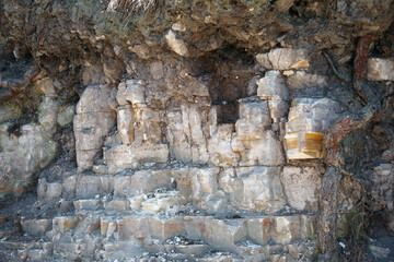 Geologic sandstone rock formation in coastal California mountains