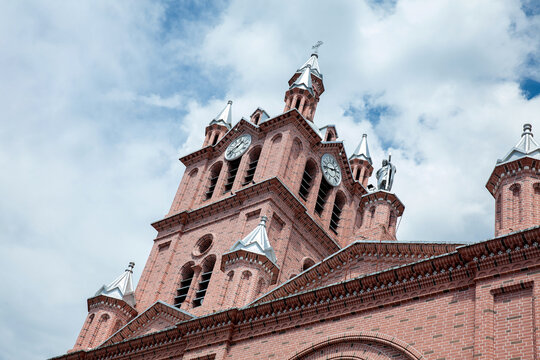 Facade of the Minor Basilica of the Lord of Miracles located in in the Historic Center of the city of Guadalajara de Buga in Colombia