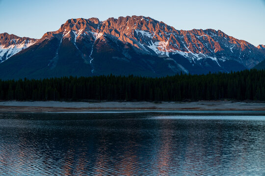 Last Light On Jagged Mountains In Alberta