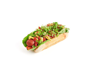 Fresh made Hot dogs with ketchup, mustard and salad