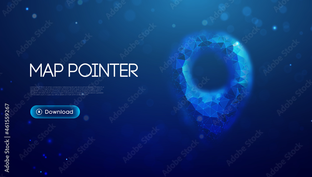 Poster gps location pin. geolocation map mark, point location. futuristic technology gps in 3d style on blu