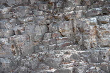 Close-up view of geologic sandstone rock formation in coastal California mountains