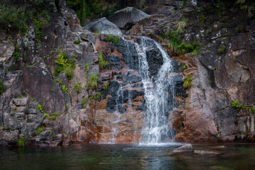 Fototapeta na wymiar Tahiti waterfall in Geres National Park, in Portugal