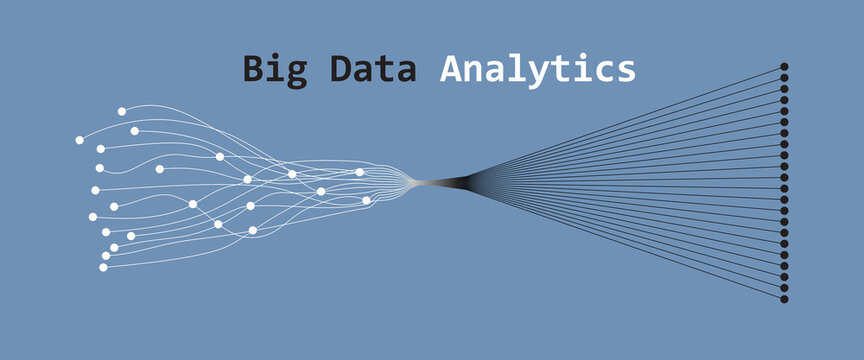 Big Data Analytics visual abstract background. Chaotic lines with dots move into the structural composition.