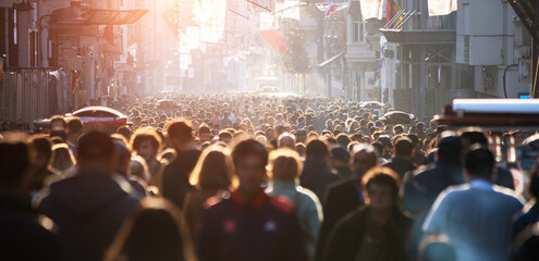 Obraz na płótnie Canvas Blurred crowd of unrecognizable at the street