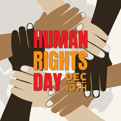 Human Rights day illustration for global equality and peace with holding hands