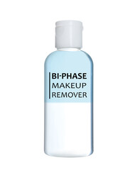 Bottle of bi-phase makeup remover isolated on white