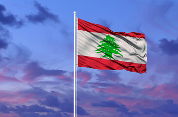 Flag of Lebanon Raised Up in The Sky