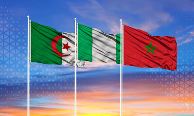 Flag of Morocco, Algeria and Nigeria. Nigerian gas dispute