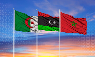 Flag of Morocco, Algeria and Libya. Libya conflict