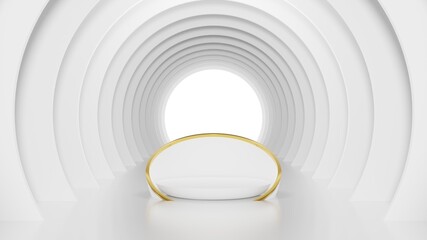 Obraz premium 3d geometric shape form rendering in minimal scene podium showcase, shop front, display mockup case and stage for cosmetic premium product presentation placement with empty blank space.