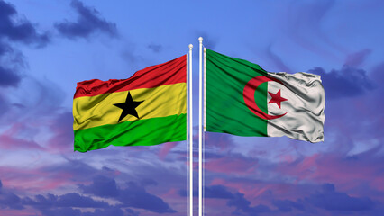 Ghana and Algeria two flags on flagpoles and blue sky
