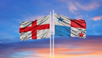 Panama and England flags.  Waving flag design. Panama England flag, picture, wallpaper. Panama vs England