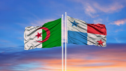 Algeria and Panama two flags on flagpoles and blue sky