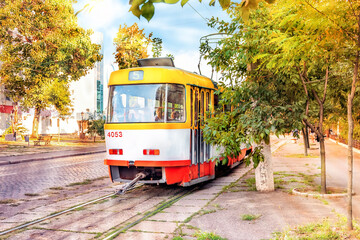 Obraz premium Tram on the street of Odessa. Ukraine
