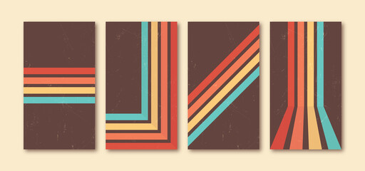 Retro lines phone wallpaper set. Vintage mobile screen background perfect for social media stories, banner and backdrop.