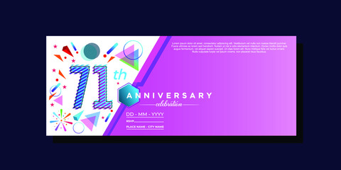 71th anniversary, anniversary celebration vector design on colorful geometric background and circle shape.