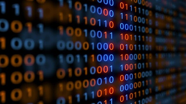 Loopable: Digital data 3D abstract technology background. Bits grouped into bytes change in waves. Data analysis, big data, information technology concept. .