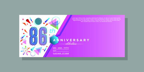 86th anniversary, anniversary celebration vector design on colorful geometric background and circle shape.