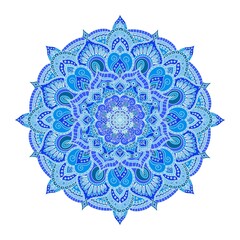 Mandala in blue colors with no background. Symmetrical ornament.