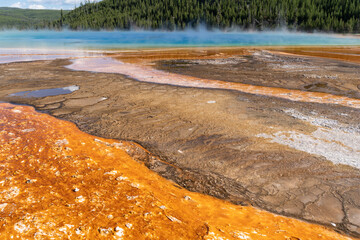 Beautiful abstract view of the colors of Grand Prismatic Spring in Yellowstone National Park