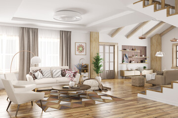 Interior of modern home 3d rendering