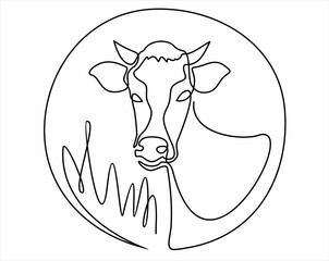 Cow logo. Continuous line. One line drawing vector illustration