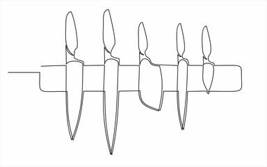 Set of kitchen knives. Vector illustration in lineart style.