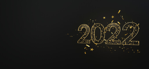 Fototapeta na wymiar Happy New Year 2022. Celebrate party 2022, Golden Number, Web Poster, banner, cover card, layout design. 3D Rendering.