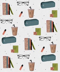 seamless pattern with studing accessories
