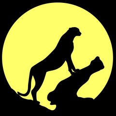 The silhouette of a cheetah. Black illustration of an African predator. A relative of a lion, a cat, a tiger, a leopard, a lynx, a cougar, a panther, cougars