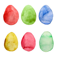 Watercolor colored Easter holiday eggs illustrated pattern set