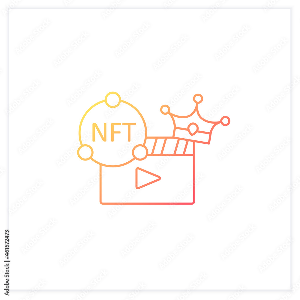 Poster nft video gradient icon. video file format with non fungible token coin.represent digital files.isol