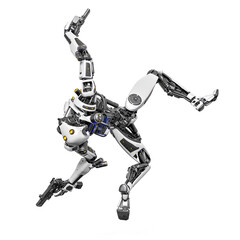 droid soldier was hit by the enemy in action and holding a pistol