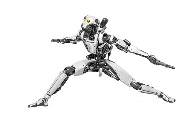 droid soldier is crouched in action and holding a pistol