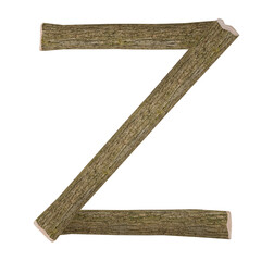 3d letter Z in the style of wooden logs, isolated on white background, 3D illustration