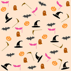 Happy halloween wishes greeting card, abstract background with pumpkin, bats, graphic design illustration wallpaper