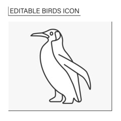 Penguin line icon. Aquatic flightless antarctic region birds. Dark and white plumage and possess flippers for swimming. Birds concept. Isolated vector illustration. Editable stroke